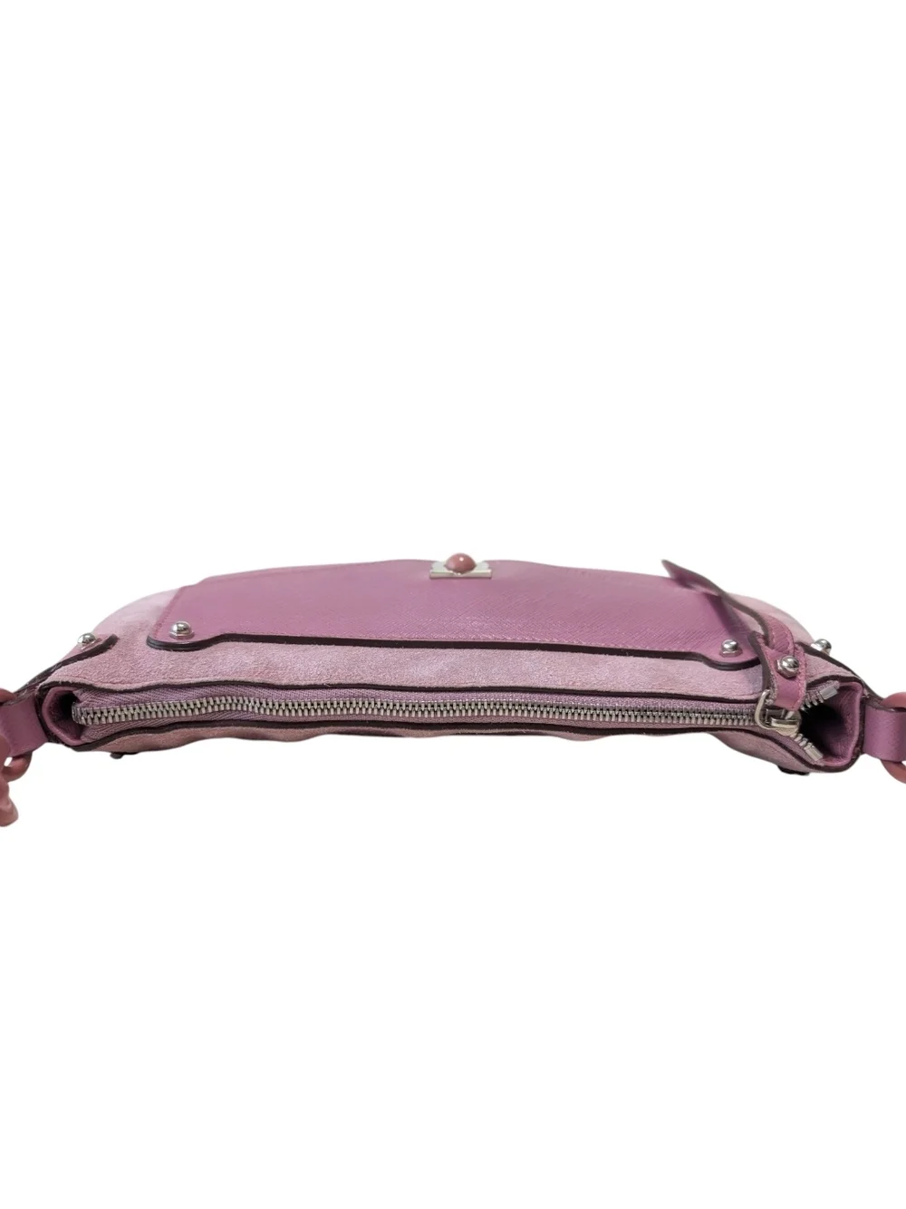 Salvatore Ferragamo Pink Suede & Leather Mini Shoulder Bag With Chain Link Strap - Picture 6 of 16